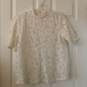 Loft white lace high neck blouse